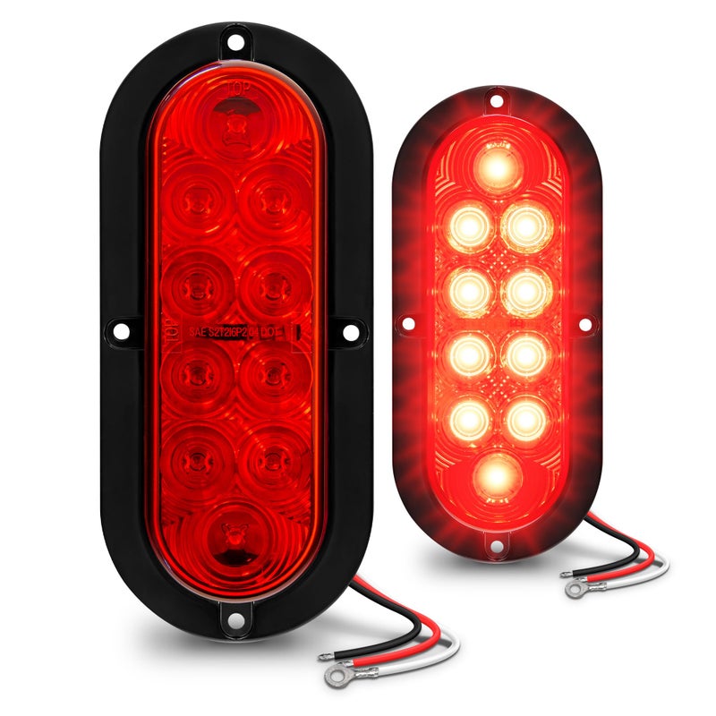 ONLINE LED STORE مجموعة مصابيح خلفية LED بيضاوية حمراء 6 بوصة من TRUE MODS 2 قطعة [DOT FMVSS 108] [SAE S2T2I6] [تركيب سطحي] [مقاوم للماء IP67] [إيقاف دوران ذيل] لمصابيح فرامل المقطورة لقوارب المقطورة وشاحنات RV - Image 1
